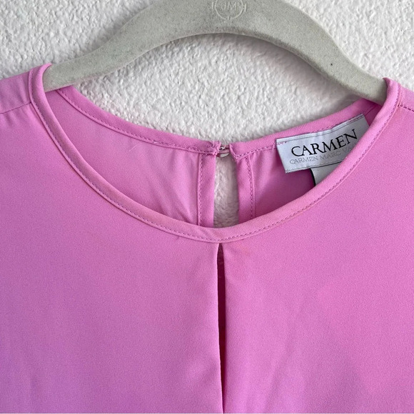 Carmen Marc Valvo Pink Flutter Sleeve Snap Front Blouse - Picture 6 of 13